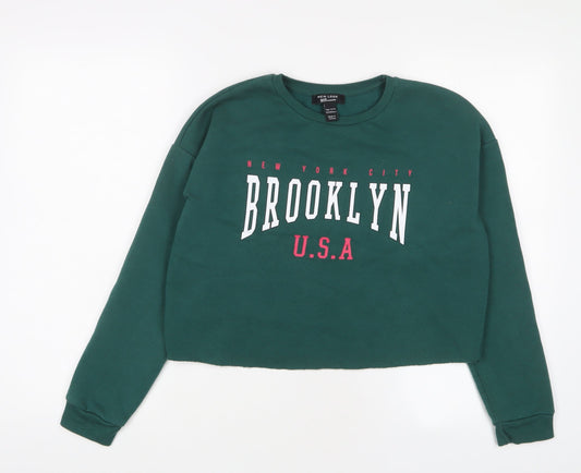 New Look Girls Green Cotton Pullover Sweatshirt Size 12-13 Years Pullover - Brooklyn