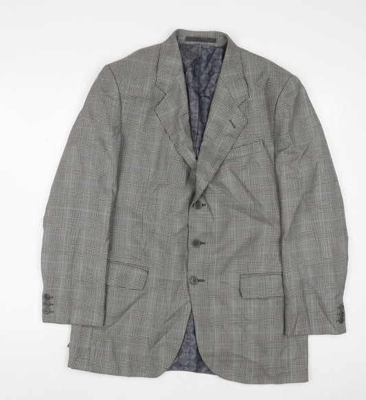 T. Bickerdyke & Sons Mens Grey Plaid Polyester Jacket Suit Jacket Size 40 Regular
