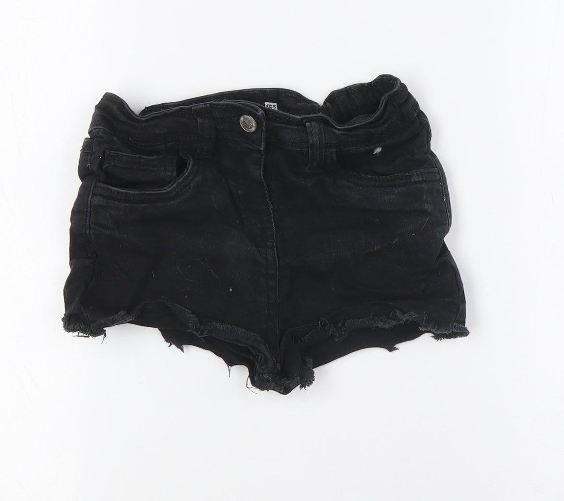 Pep&Co Girls Black Cotton Bermuda Shorts Size 8-9 Years Regular Tie - Raw Hem