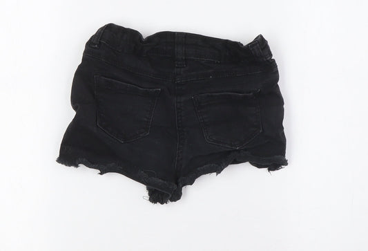 Pep&Co Girls Black Cotton Bermuda Shorts Size 8-9 Years Regular Tie - Raw Hem