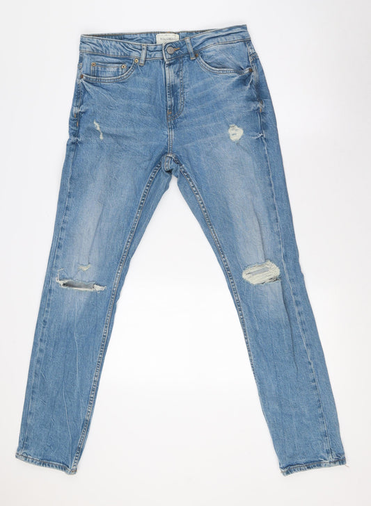 Pull&Bear Womens Blue Cotton Straight Jeans Size 12 L32 in Regular Zip
