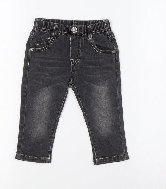 baby gang Baby Black 100% Cotton Cargo Jeans Size 9-12 Months