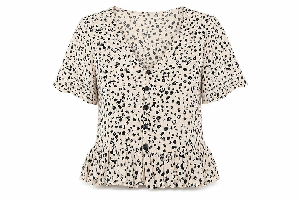 New Look Womens Beige Animal Print Viscose Basic Button-Up Size 14 V-Neck