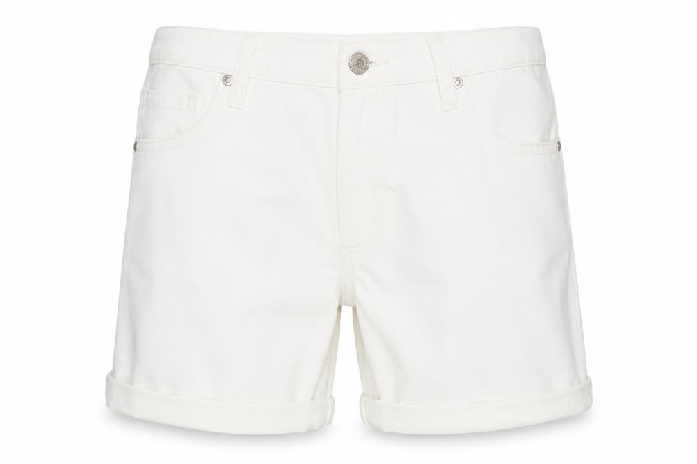Pull&Bear Womens White Cotton Boyfriend Shorts Size 16 Regular Zip - Distressed