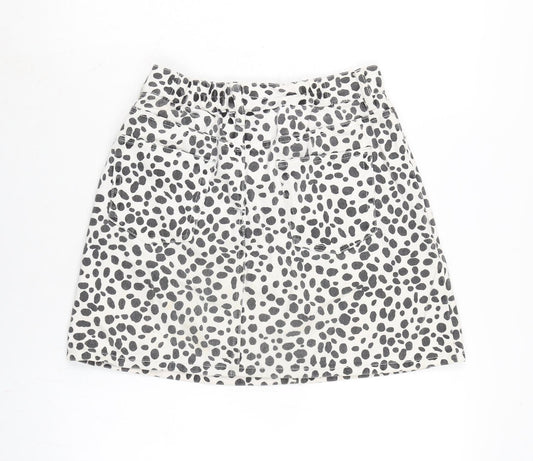 Browny Standard Womens White Cotton A-Line Skirt Size 24 in Zip - Black spots.