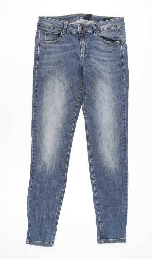 Benetton Womens Blue Cotton Blend Skinny Jeans Size 23 in L28 in Regular Zip