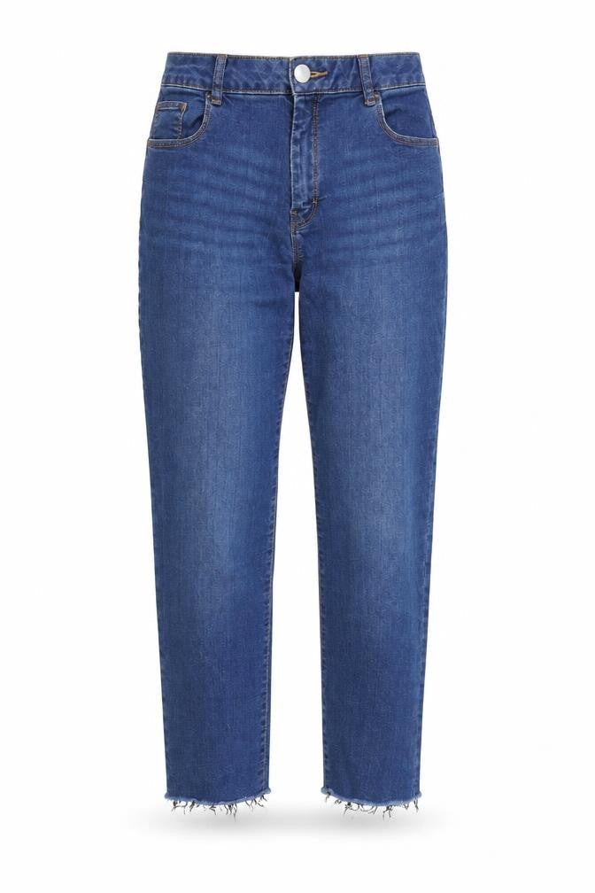 Dorothy Perkins Womens Blue Cotton Blend Straight Jeans Size 12 L26 in Regular Zip - Raw Hem