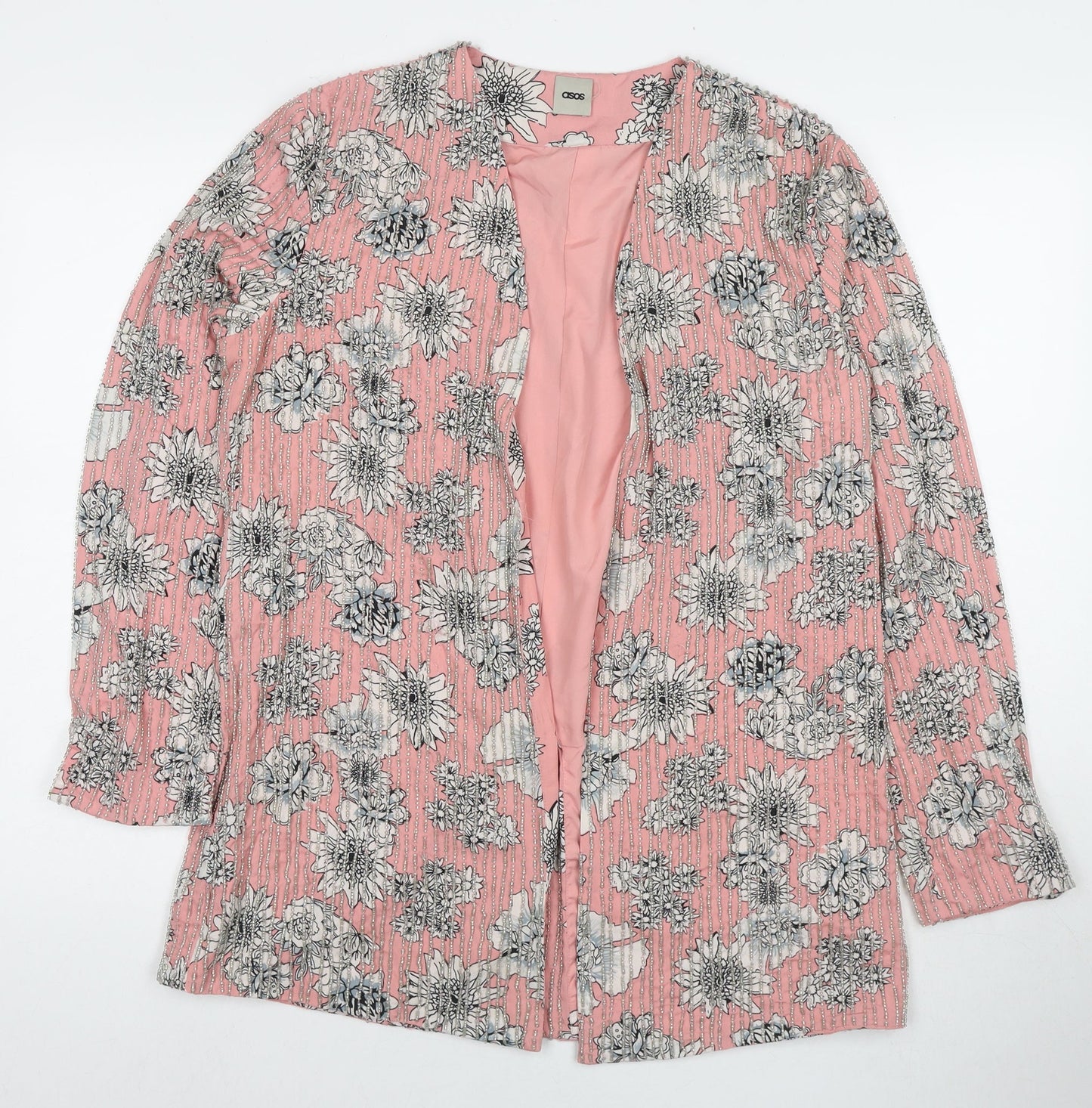 ASOS Womens Pink Floral Jacket Blazer Size 12 - Beaded Detail