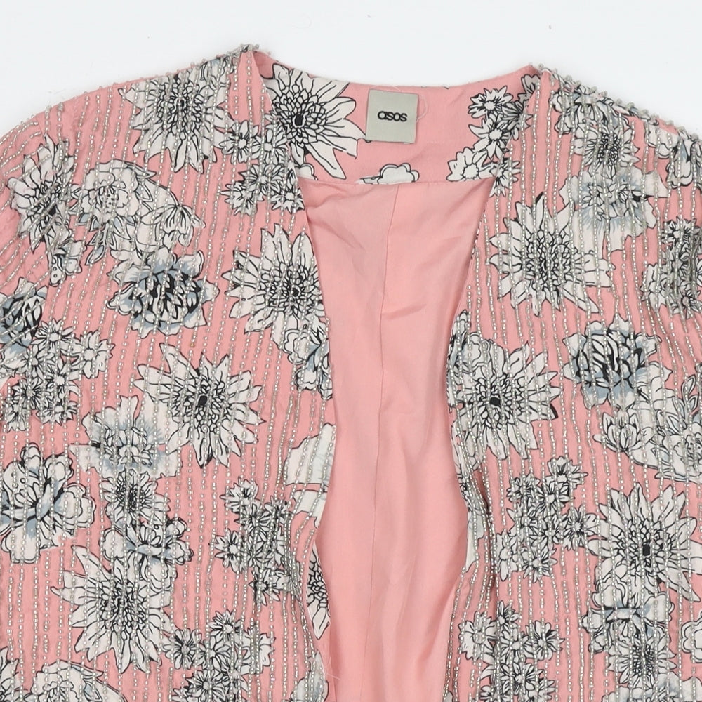 ASOS Womens Pink Floral Jacket Blazer Size 12 - Beaded Detail