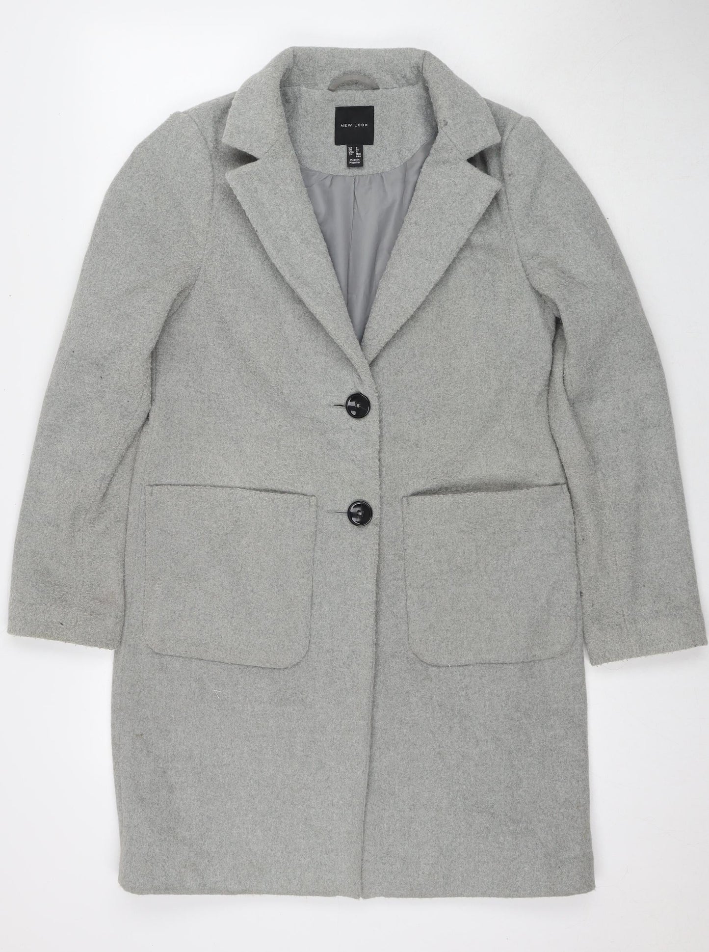 New Look Womens Grey Pea Coat Coat Size 8 Button