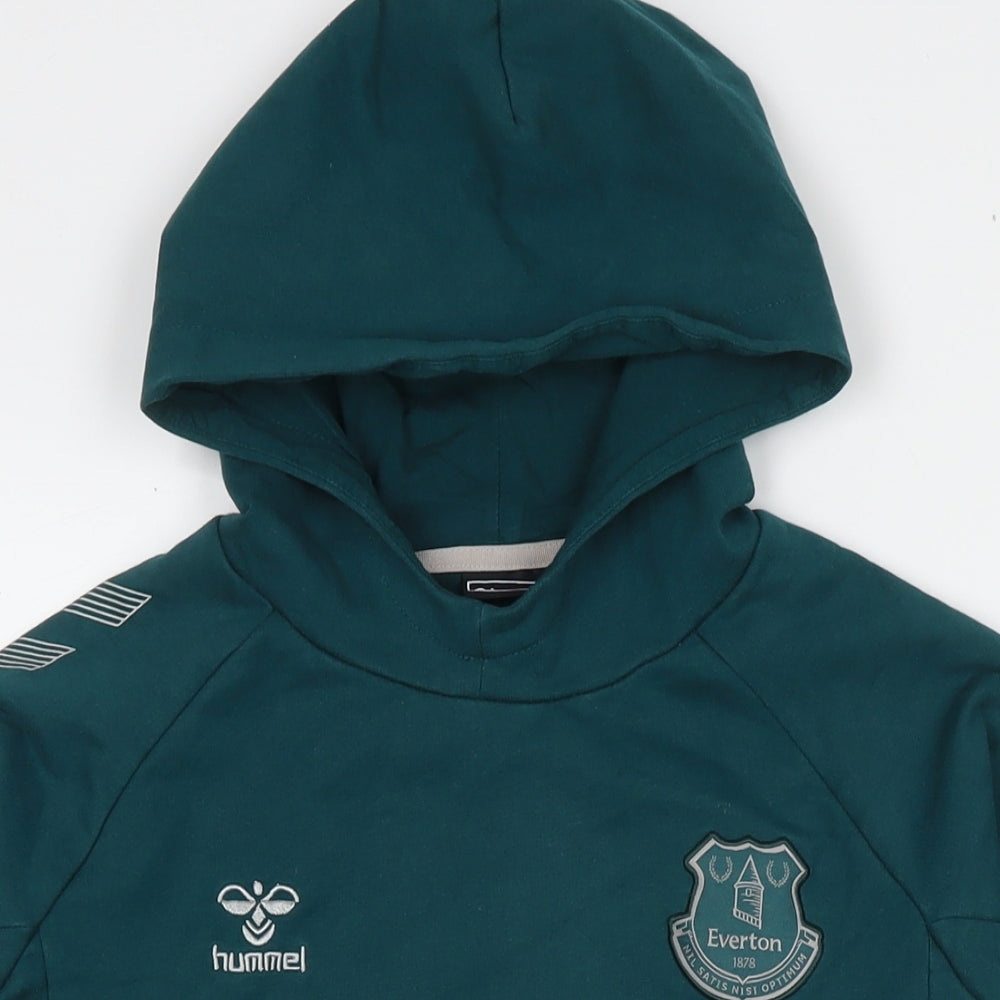Hummel Boys Green Cotton Pullover Hoodie Size 14-15 Years Pullover - Logo Everton