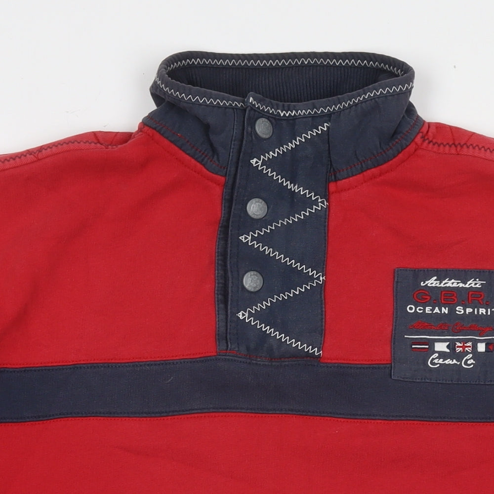 Crew Clothing Mens Red Cotton Henley Sweatshirt Size L - Logo