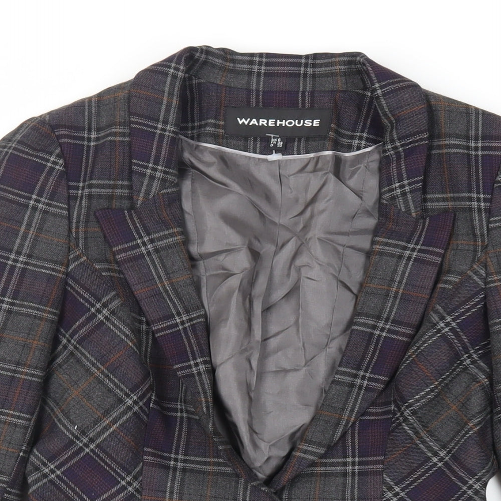 Warehouse Womens Green Plaid Jacket Blazer Size 6 Button