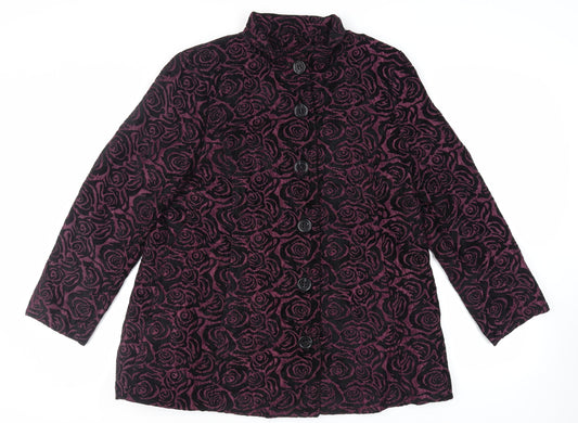TIGI Womens Purple Floral Overcoat Coat Size 14 Button - Size 14-16