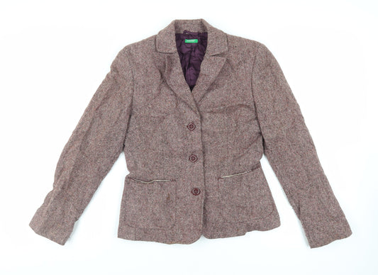 United Colors of Benetton Womens Purple Jacket Blazer Size 10 Button