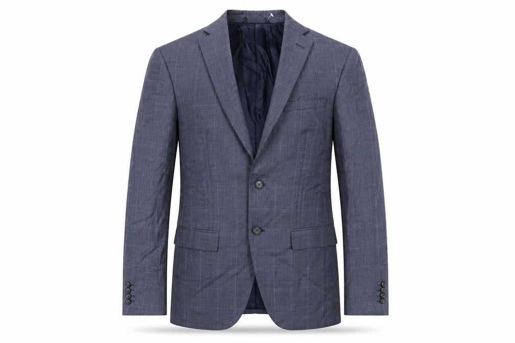 Marks and Spencer Mens Blue Plaid Polyester Jacket Suit Jacket Size 36 Regular