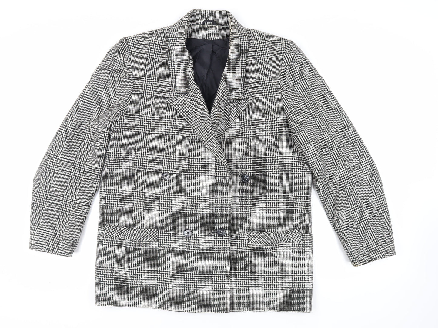 Littlewoods Womens Black Plaid Jacket Blazer Size 16 Button - Vintage