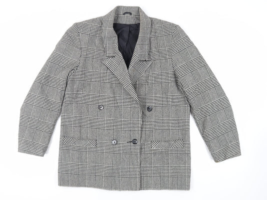 Littlewoods Womens Black Plaid Jacket Blazer Size 16 Button - Vintage