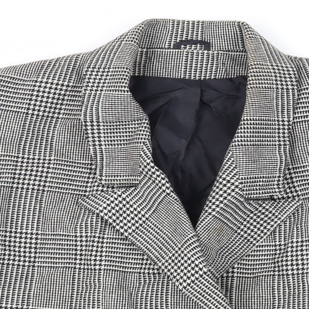 Littlewoods Womens Black Plaid Jacket Blazer Size 16 Button - Vintage