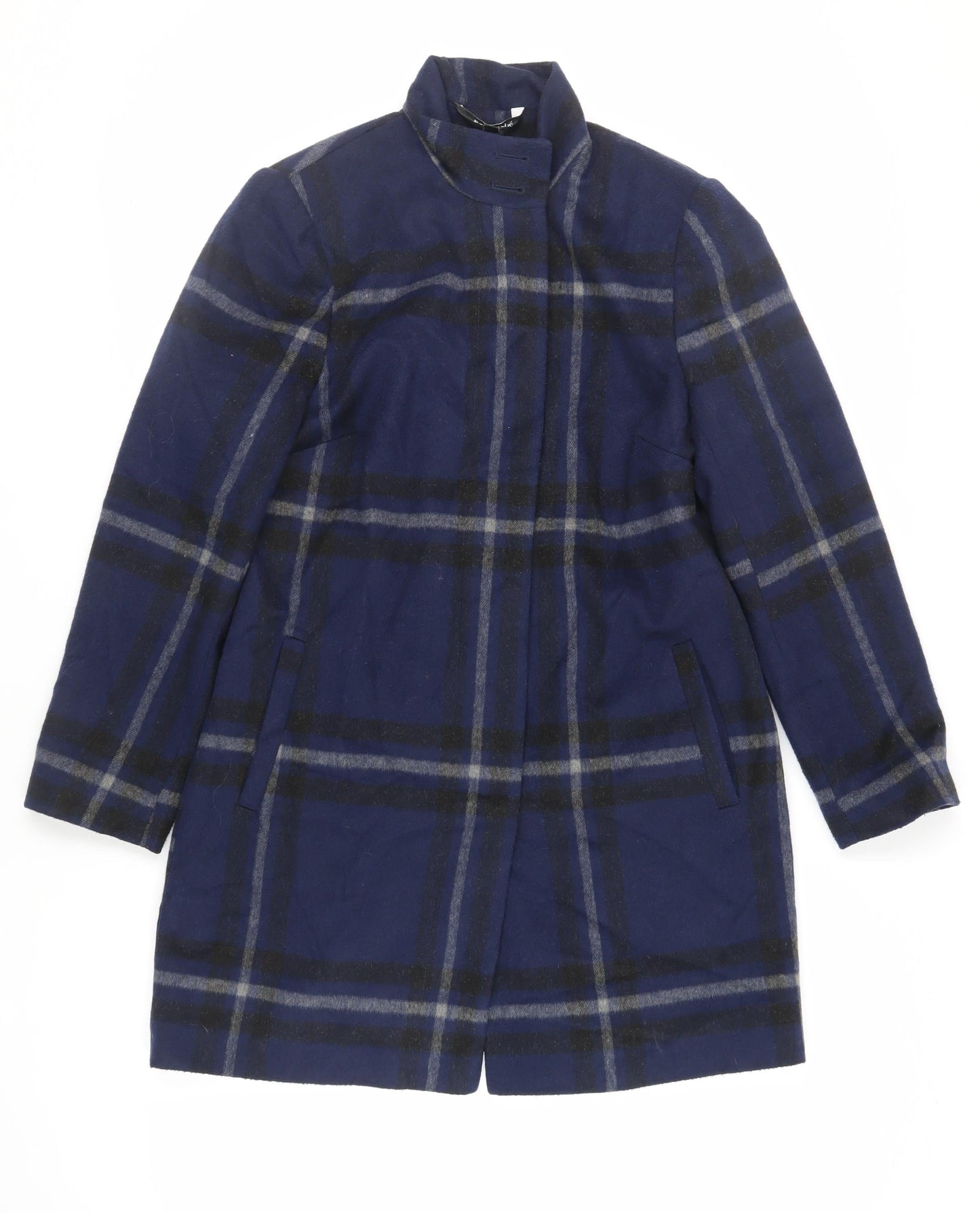 Bonmarché Womens Blue Plaid Pea Coat Coat Size 12 Button