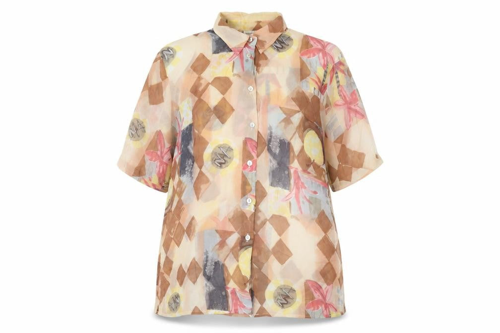 Womens UK Size 16 Watercolours Multicoloured Viscose Button-Up