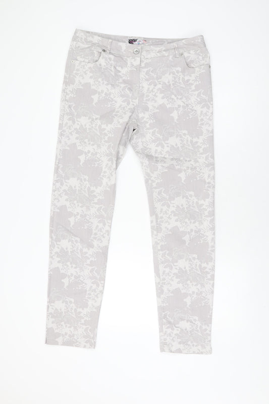 Miss You Womens Grey Floral Cotton Skinny Jeans Size 12 L30 in Regular Zip