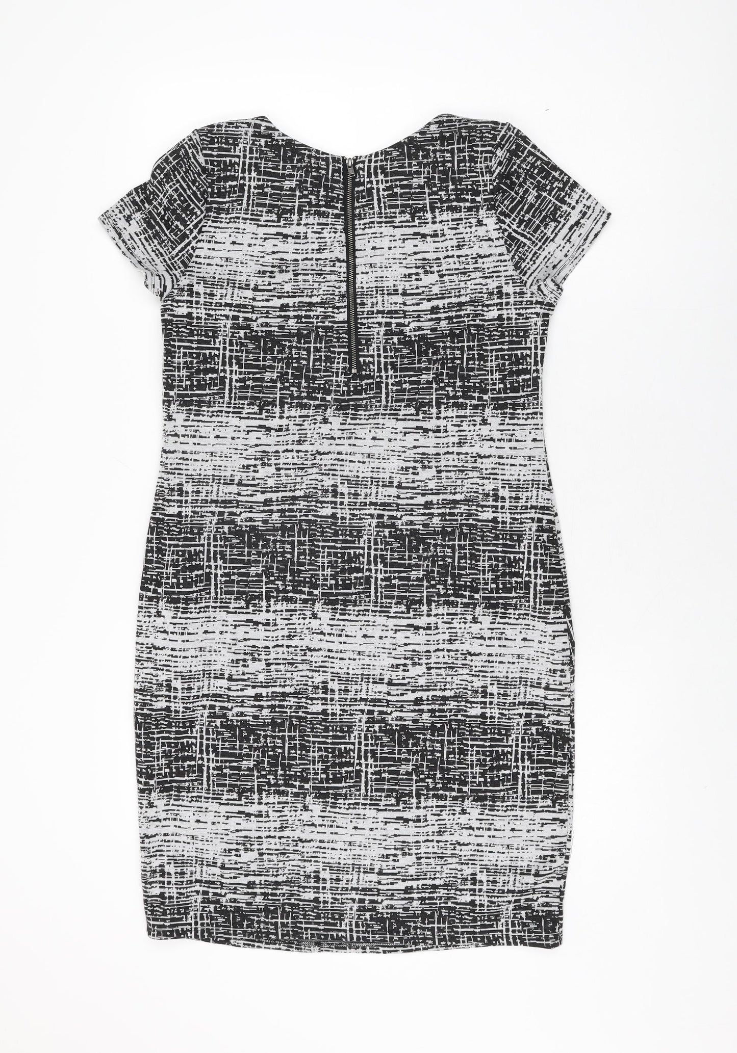M&Co Womens Grey Geometric Polyester Bodycon Size 10 Round Neck Zip