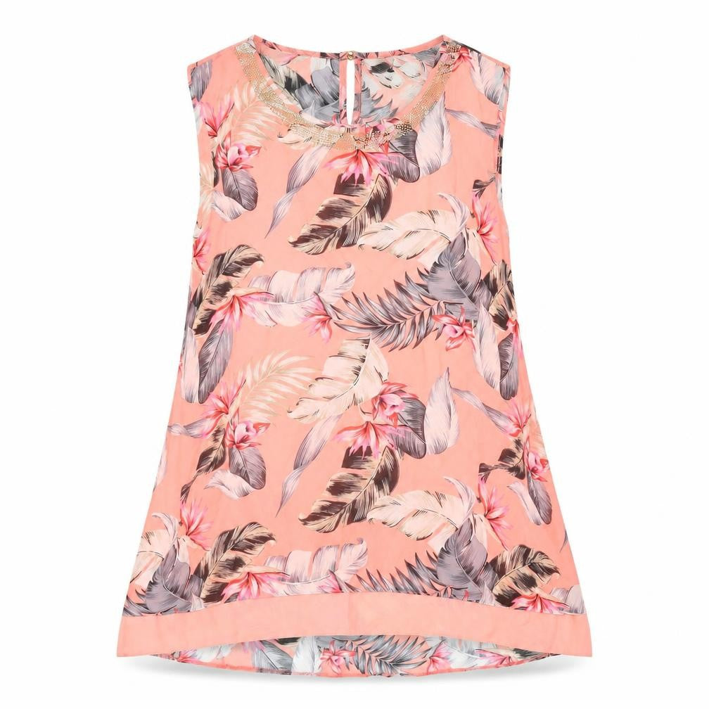 M&Co Womens Pink Floral Polyester Basic Blouse Size 10 Round Neck