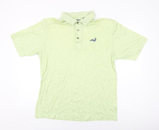 Ernieels Collection Mens Green Striped Cotton Polo Size L Collared Button