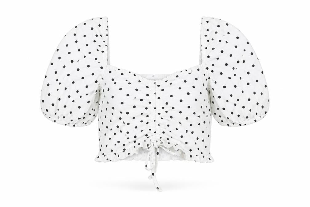 ASOS Womens White Polka Dot Polyester Cropped T-Shirt Size 8 Square Neck