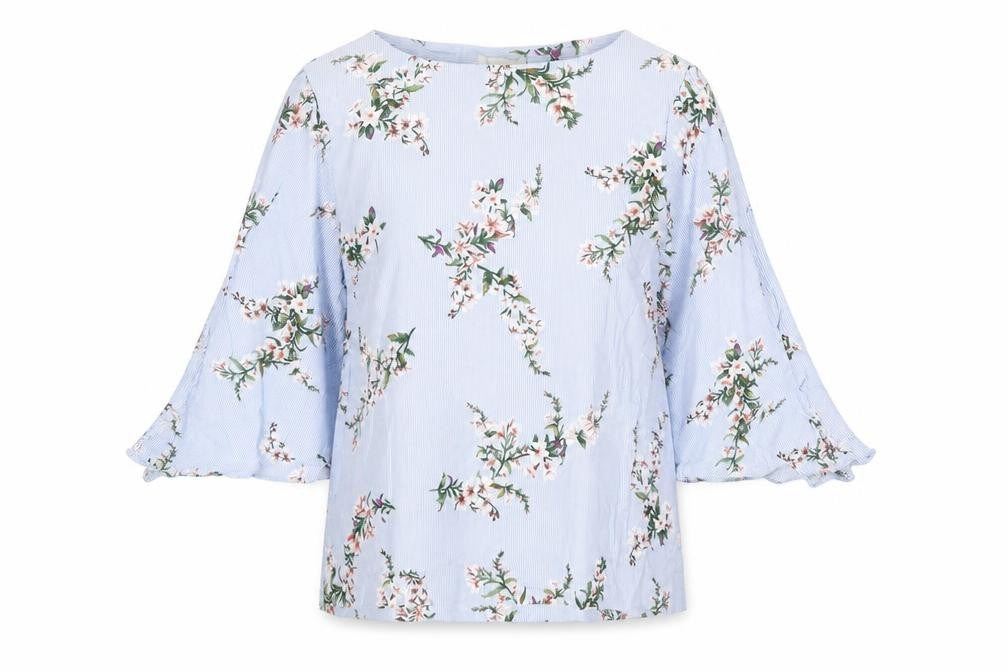 H&M Womens Blue Floral Cotton Basic T-Shirt Size 10 Round Neck
