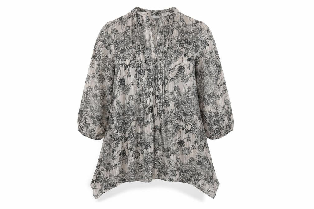 Marks and Spencer Womens Grey Geometric Polyester Basic Blouse Size 14 V-Neck