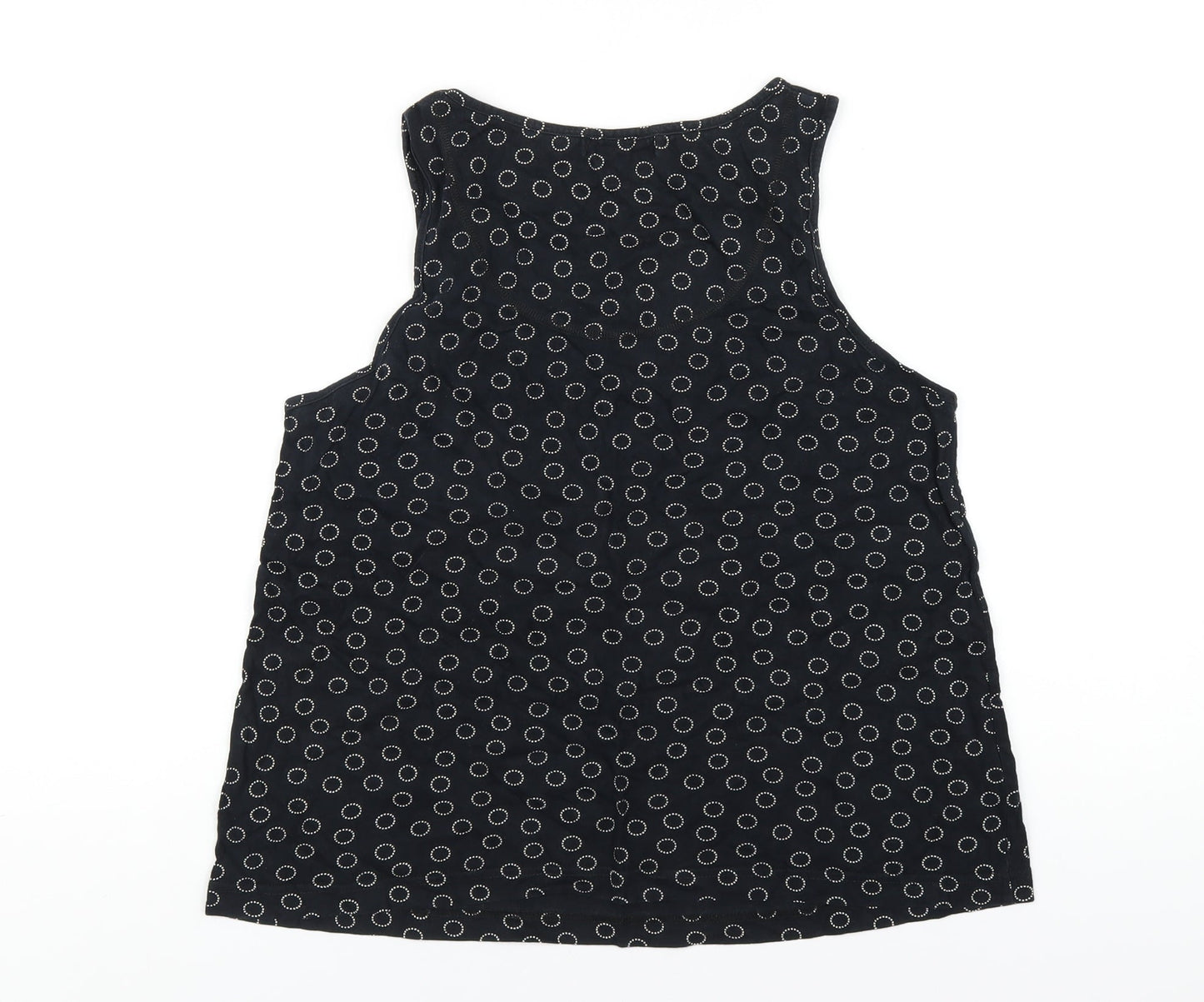 Marks and Spencer Womens Black Polka Dot Cotton Basic Tank Size 14 Scoop Neck