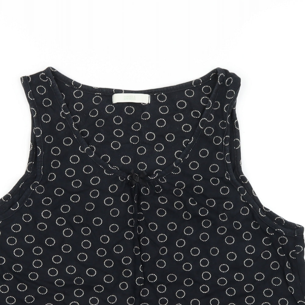 Marks and Spencer Womens Black Polka Dot Cotton Basic Tank Size 14 Scoop Neck