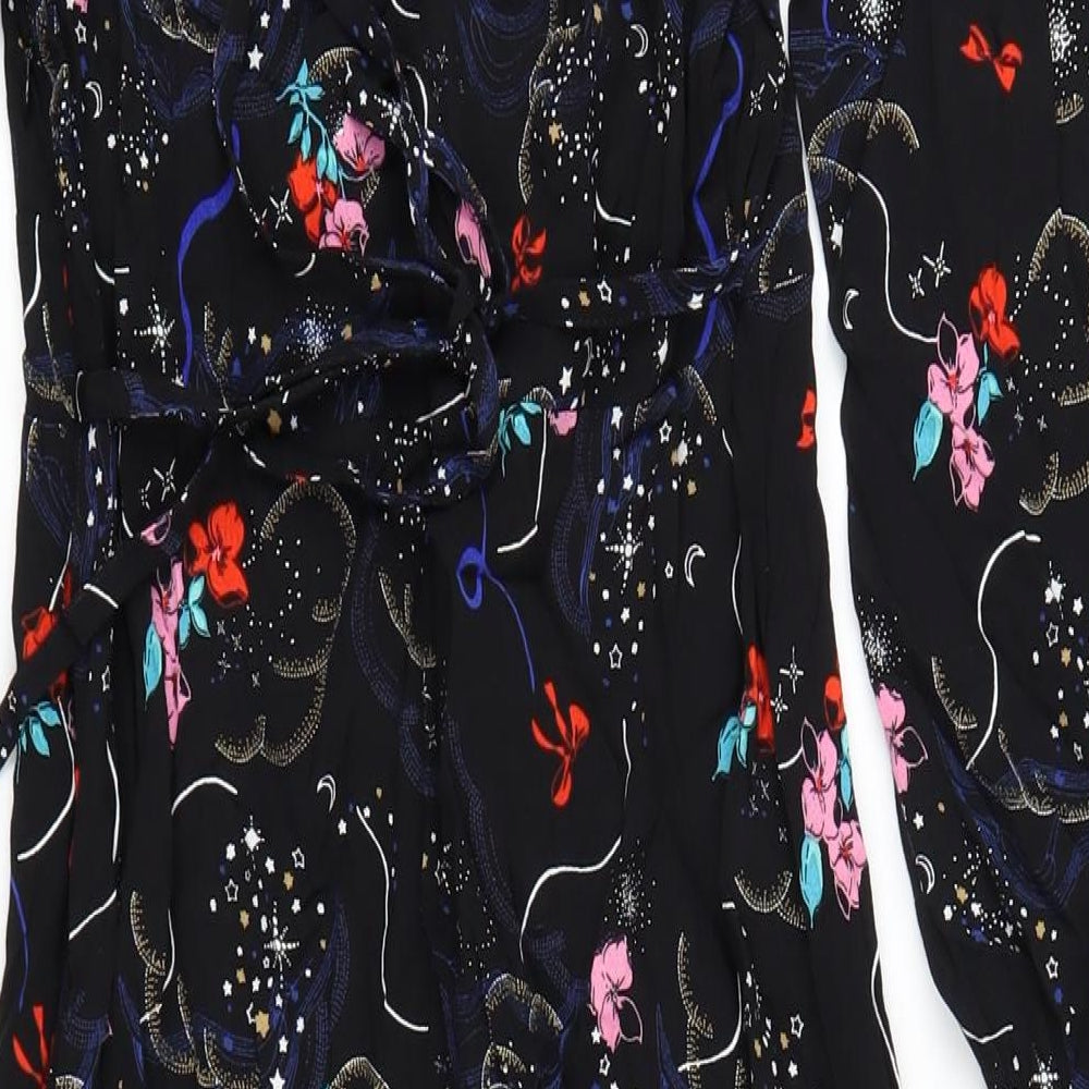 Marks and Spencer Womens Black Geometric Viscose A-Line Size 10 V-Neck Zip