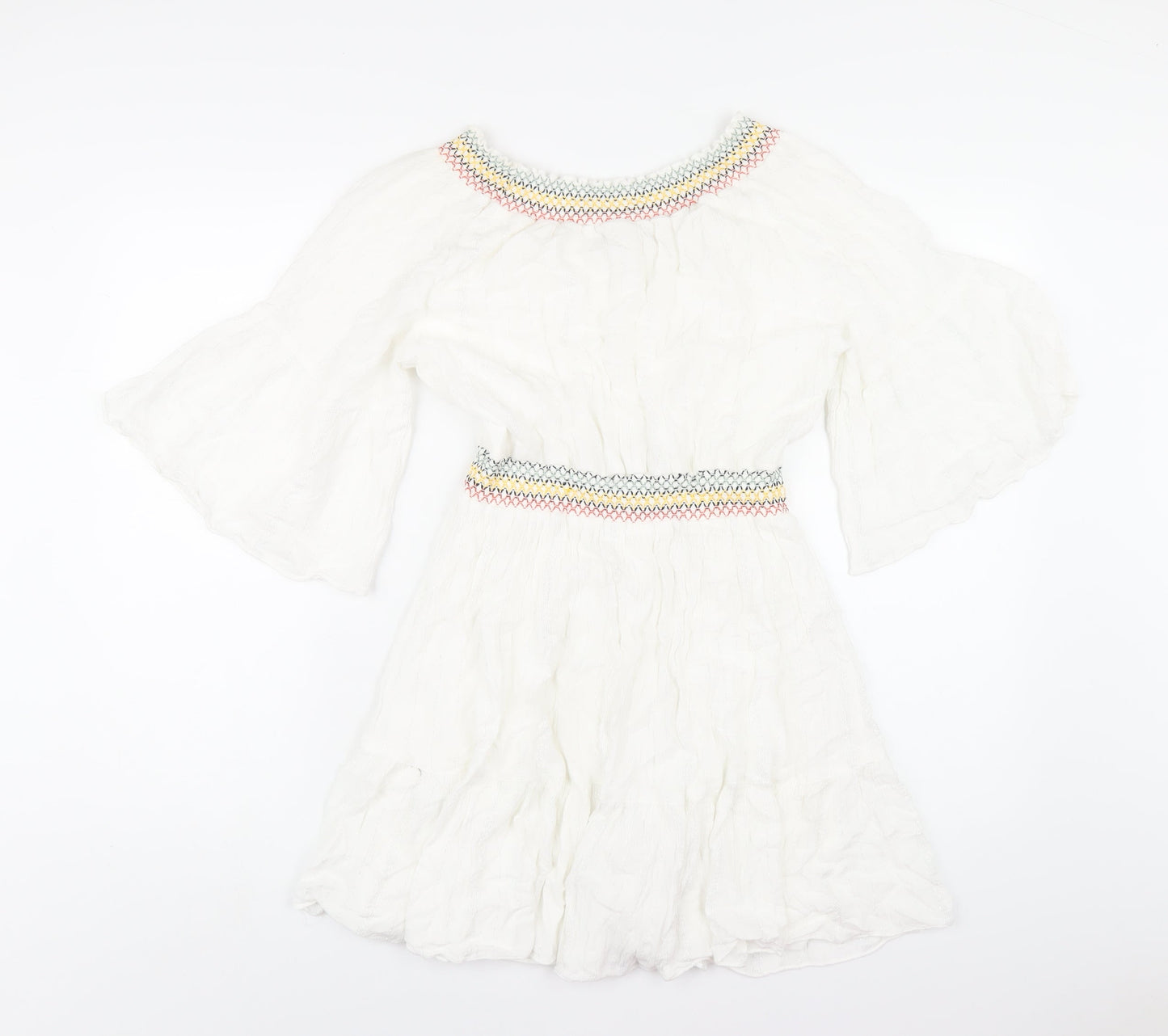H&M Womens White Viscose A-Line Size 10 Boat Neck Pullover