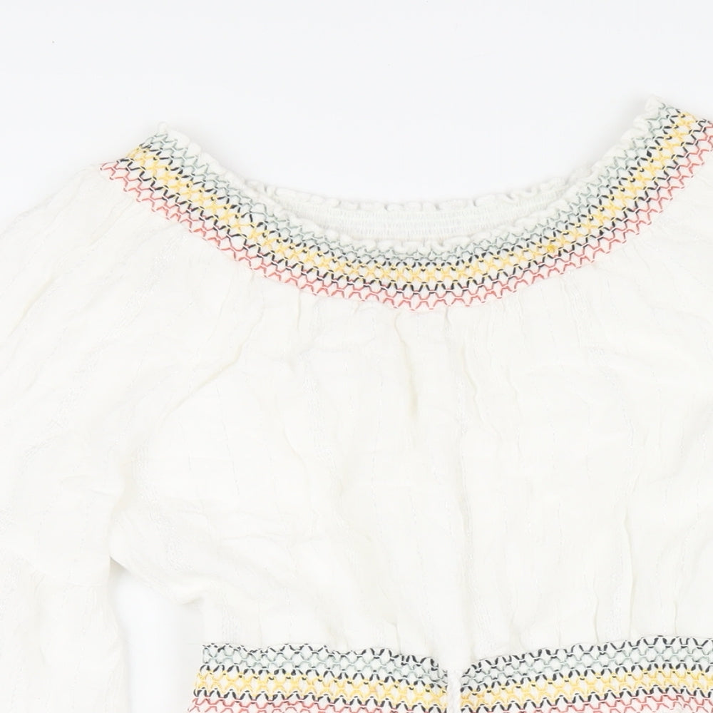 H&M Womens White Viscose A-Line Size 10 Boat Neck Pullover