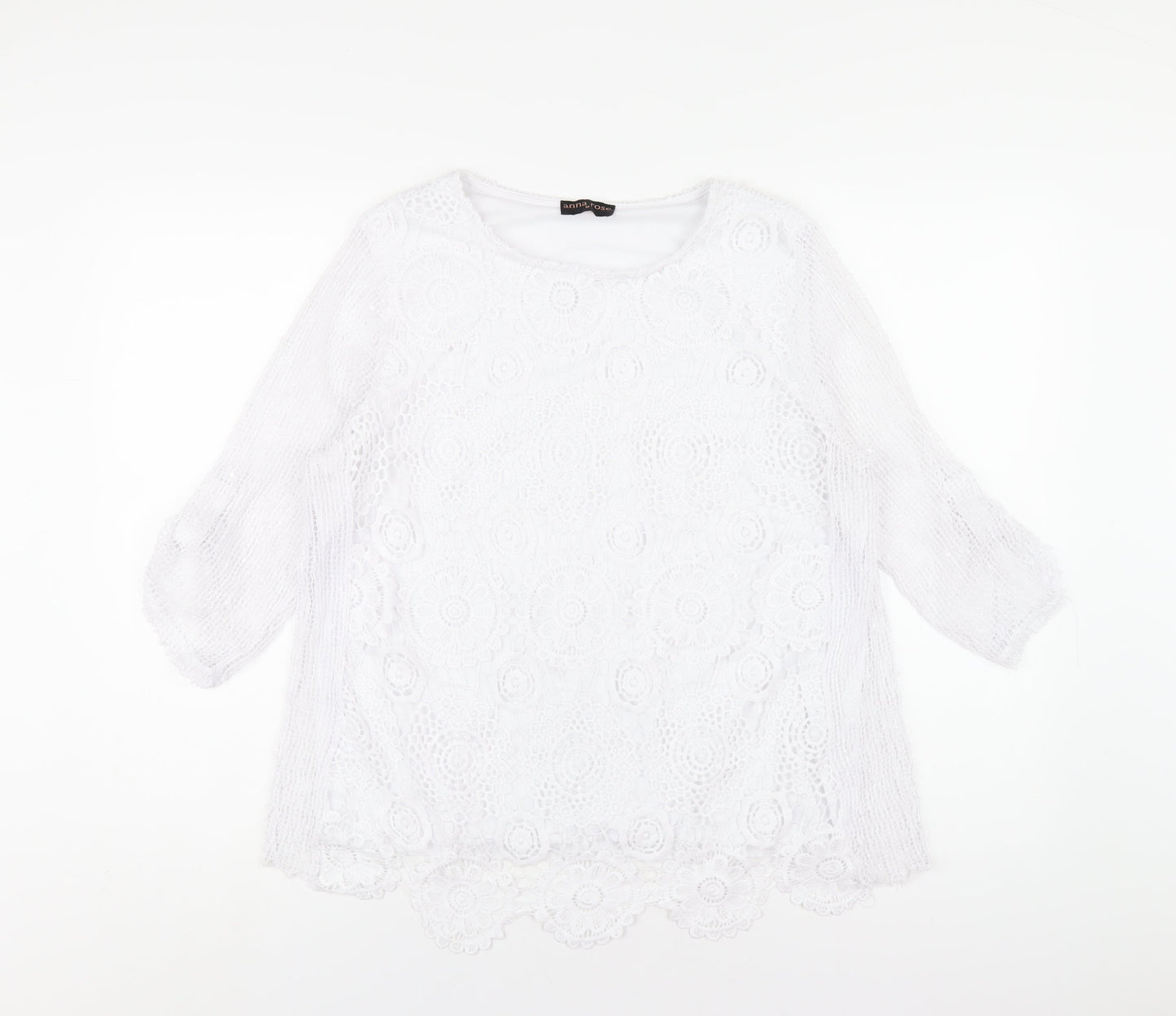 Anna Rose Womens White Polyester Basic T-Shirt Size M Round Neck