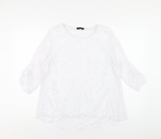 Anna Rose Womens White Polyester Basic T-Shirt Size M Round Neck