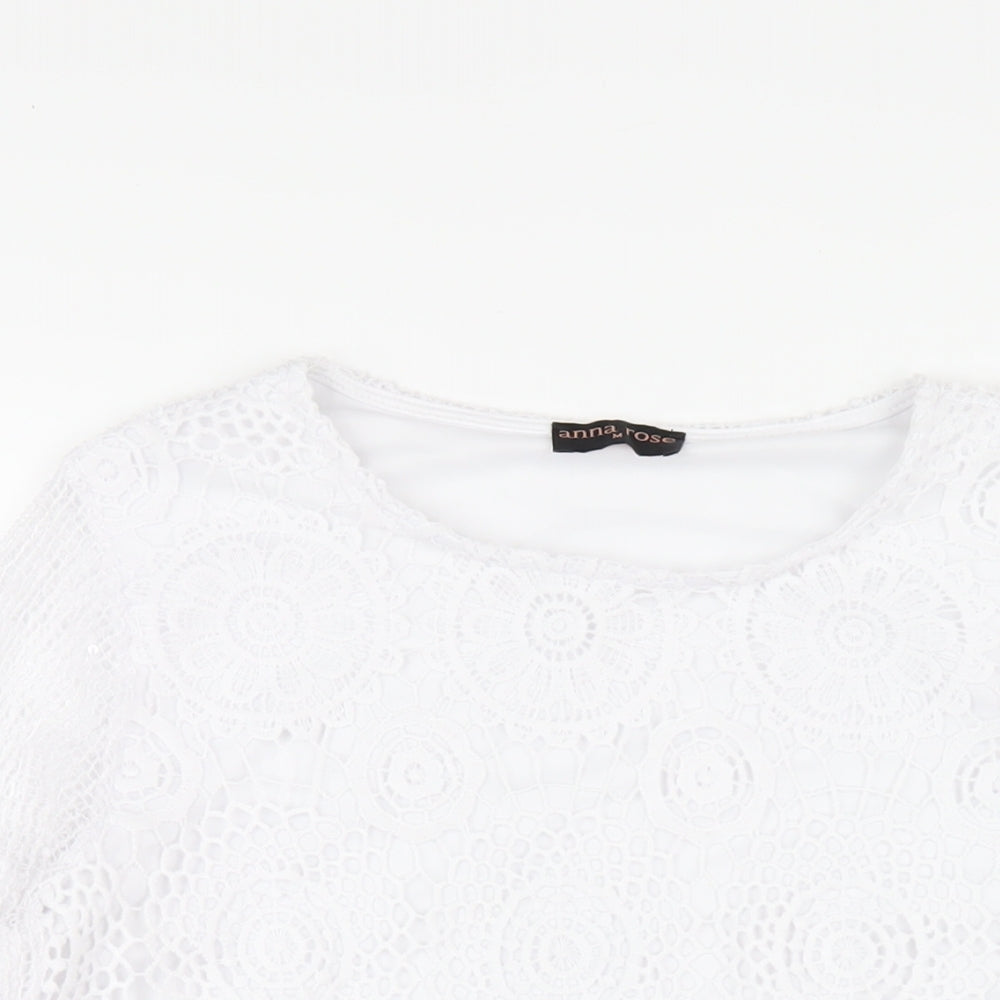 Anna Rose Womens White Polyester Basic T-Shirt Size M Round Neck