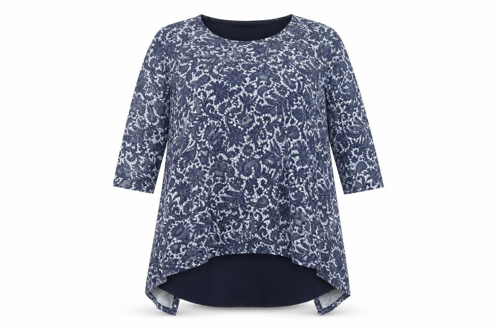 Marks and Spencer Womens Blue Geometric Viscose Basic T-Shirt Size 16 Round Neck