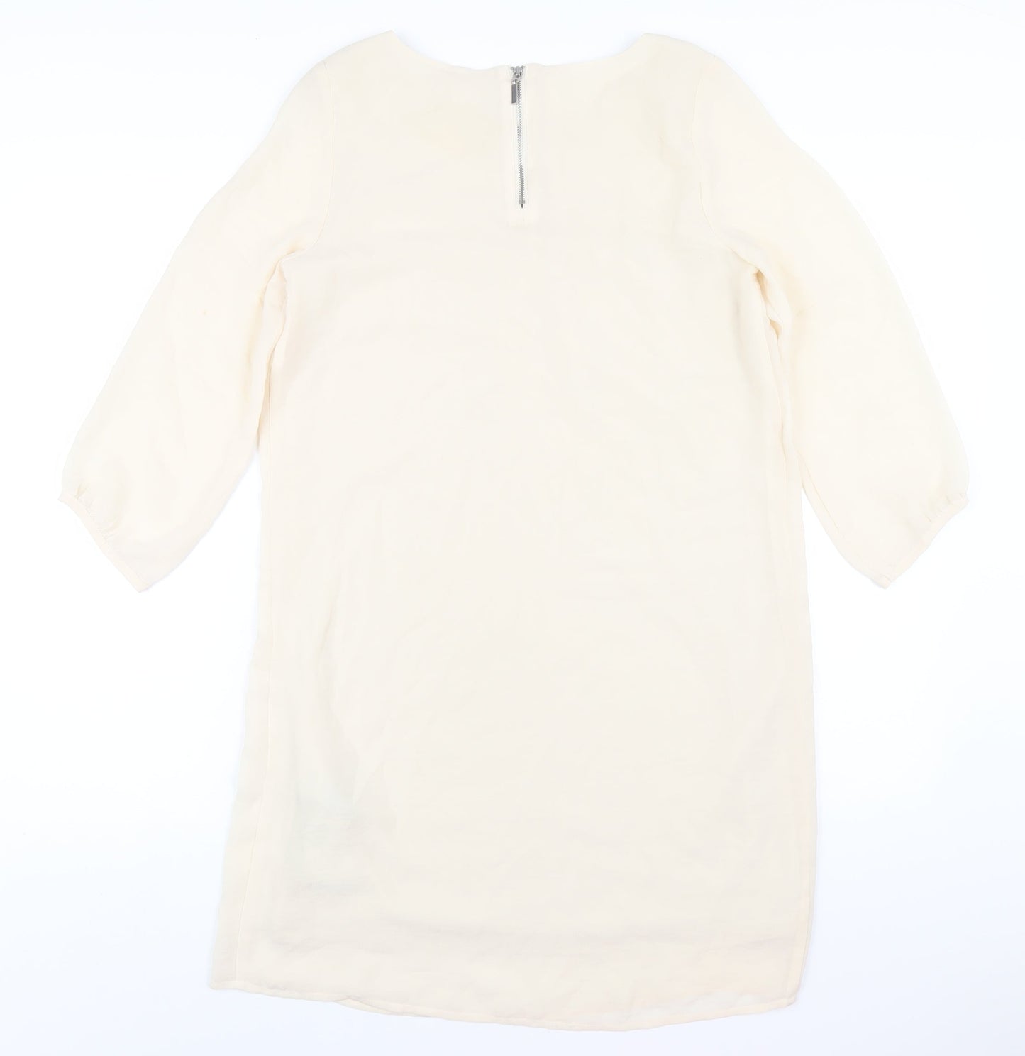 H&M Womens Ivory Polyester A-Line Size 6 Round Neck Zip