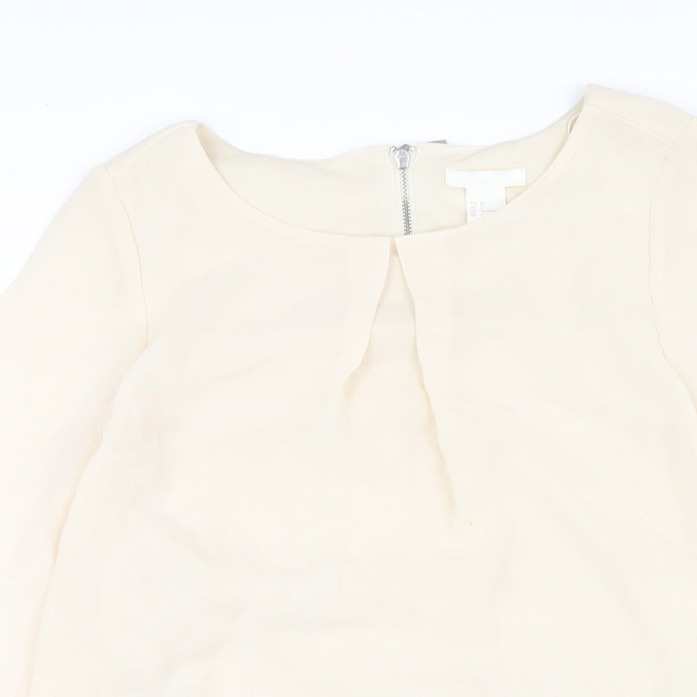 H&M Womens Ivory Polyester A-Line Size 6 Round Neck Zip