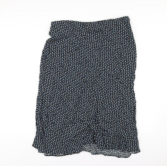 Marks and Spencer Womens Black Geometric Viscose A-Line Skirt Size 18 Zip