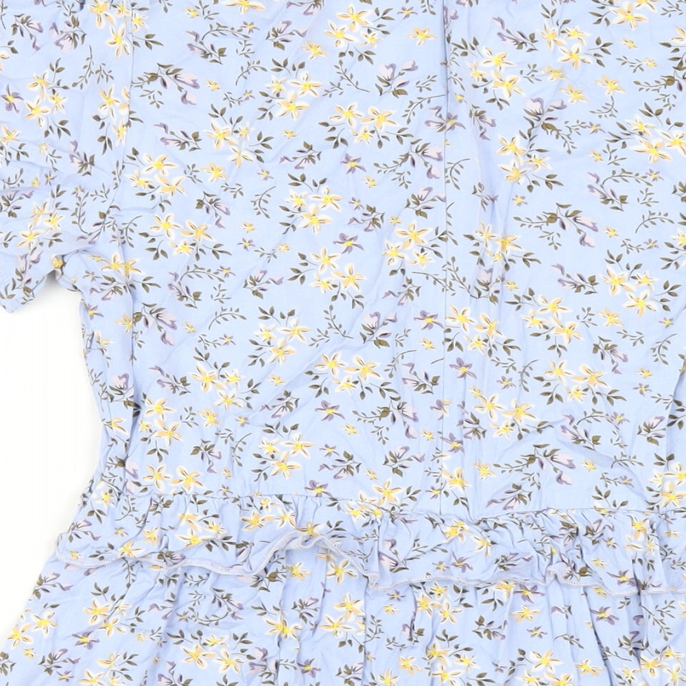 In the Style Womens Blue Floral Viscose A-Line Size 10 V-Neck Zip