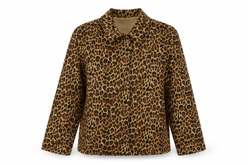 Briggs New York Womens Brown Animal Print Polyester Basic Button-Up Size L Collared - Leopard Print