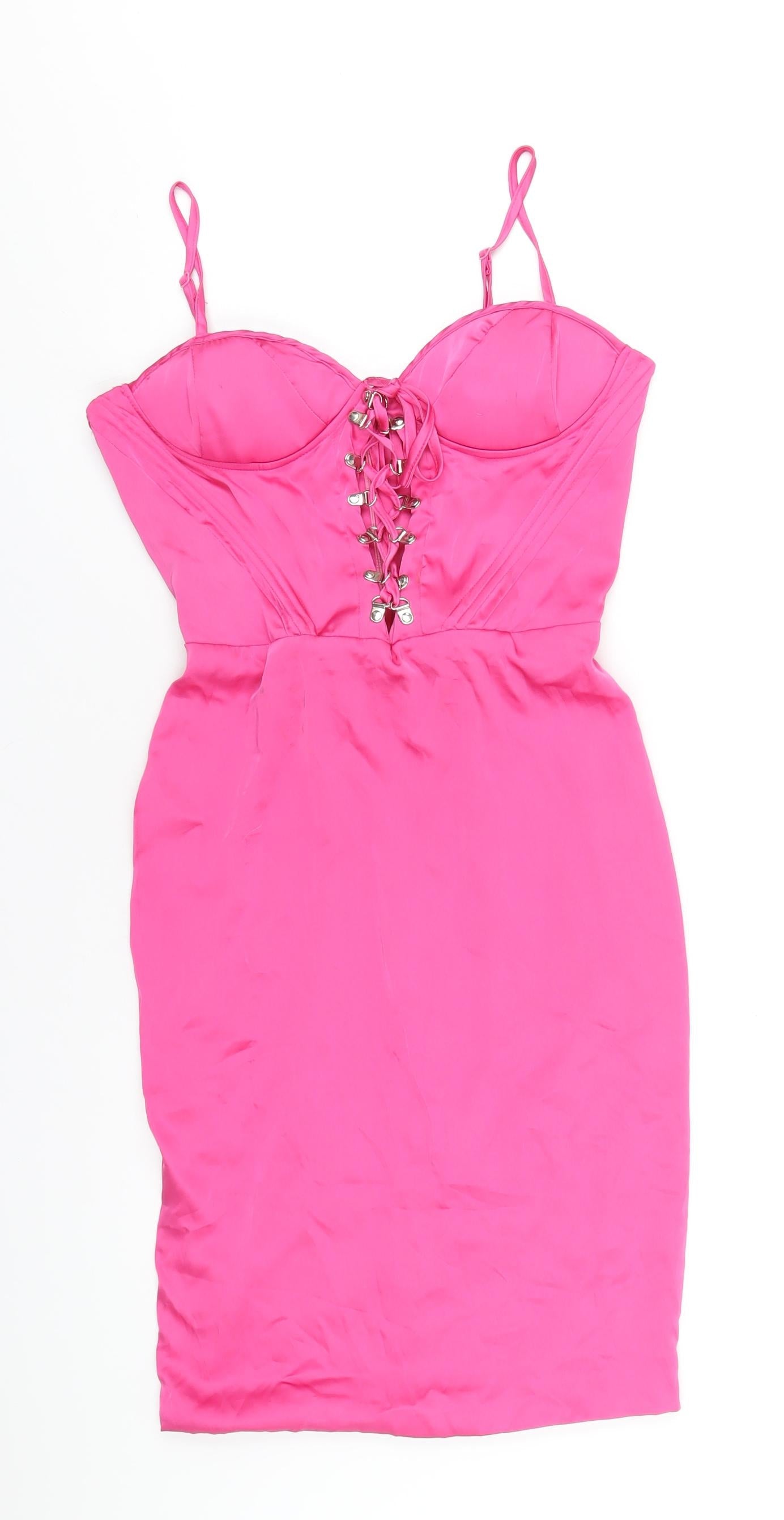 Love & Other Things Womens Pink Polyester Bodycon Size M Sweetheart Zip
