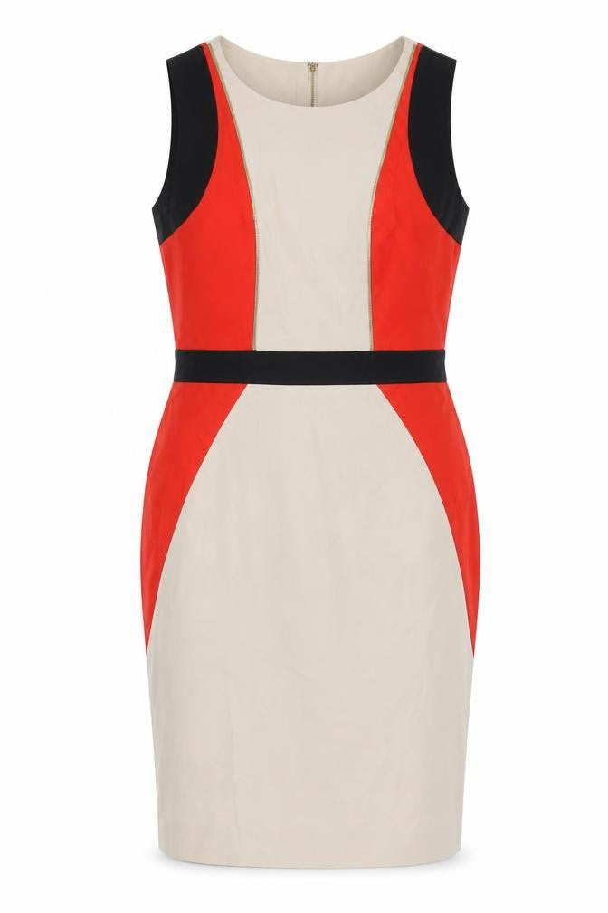 Episode Womens Multicoloured Cotton Pencil Dress Size 14 Round Neck Zip