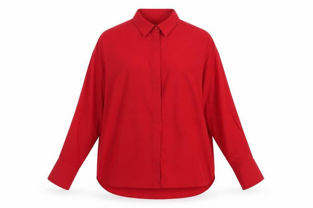 Beloved Womens Red Polyester Basic Button-Up Size 8 Collared