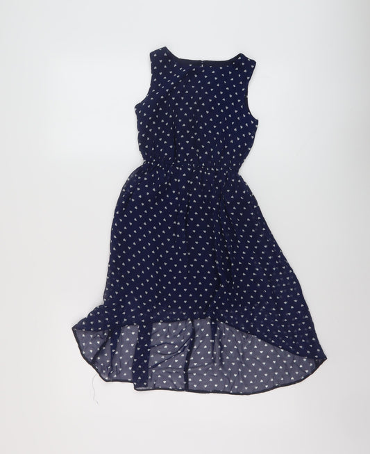 Blue Zoo Girls Blue Geometric Polyester Skater Dress Size 7 Years Round Neck Button